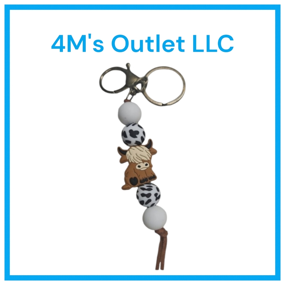 Silicone Bead Cow Keychain - Silicone Bead Colorful Cow Keychain